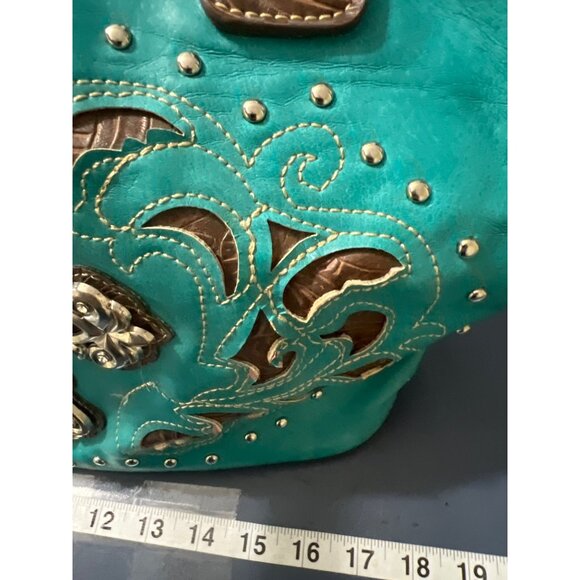Western Turquoise  Bag Embellished Cross Design SMALL FLAW Cogril Rodeo Ranch - Picture 6 of 11